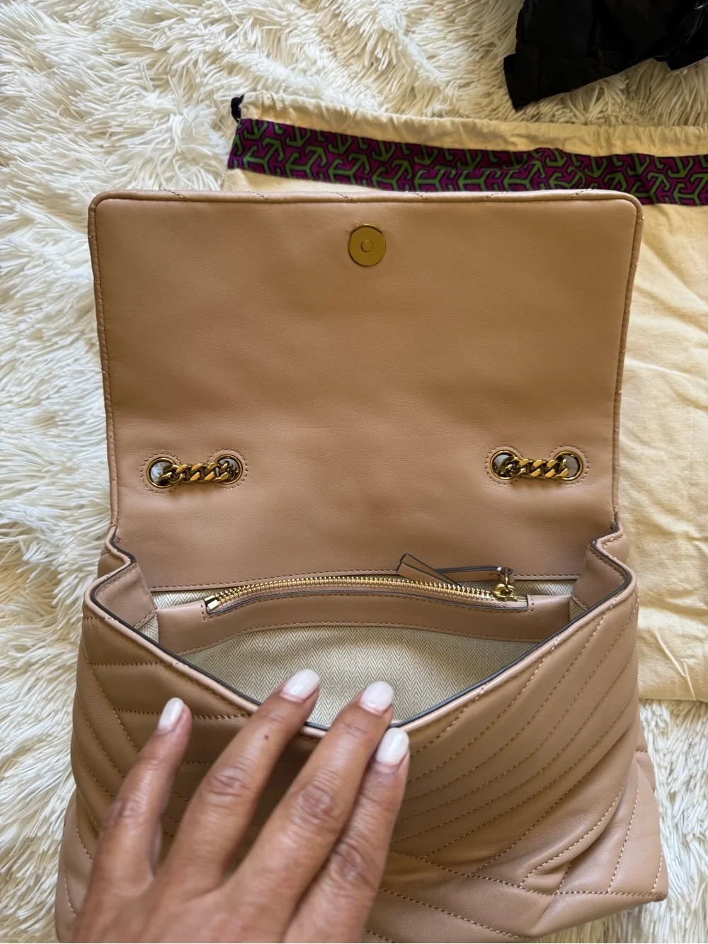 Tory Burch Blush Quilted Chevron Chain Shoulder Bag